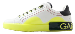 Dolce & Gabbana White Yellow Portofino Leather Sneakers Shoes - Sneakers