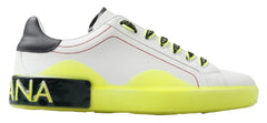 Dolce & Gabbana White Yellow Portofino Leather Sneakers Shoes - Sneakers