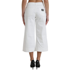 Dolce & Gabbana Wide Leg White Cotton Cropped Denim Jeans - IT42|M