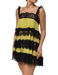 Dolce & Gabbana Yellow Black Babydoll Chemise Lingerie Dress - IT2 | S - Women’s Underwear Slips