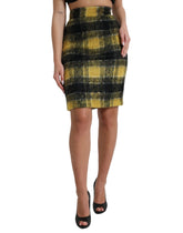 Dolce & Gabbana Yellow Black Brushed Checked Wool Pencil Cut Skirt - IT40|S - Skirts