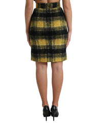 Dolce & Gabbana Yellow Black Brushed Checked Wool Pencil Cut Skirt - IT40|S - Skirts