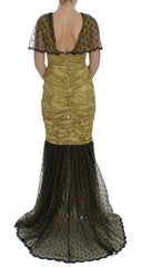 Dolce & Gabbana Yellow Black Floral Lace Ricamo Gown Dress - IT40|S - Dresses