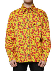Dolce & Gabbana Yellow Cherry Button Down Men Casual Shirt - IT54 | XL - Shirts
