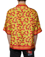 Dolce & Gabbana Yellow Cherry Button Down Silk Casual Shirt - IT43 | 2XL - Shirts