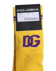 Dolce & Gabbana Yellow Cotton DG Logo Mid Calf Socks - Crew Socks