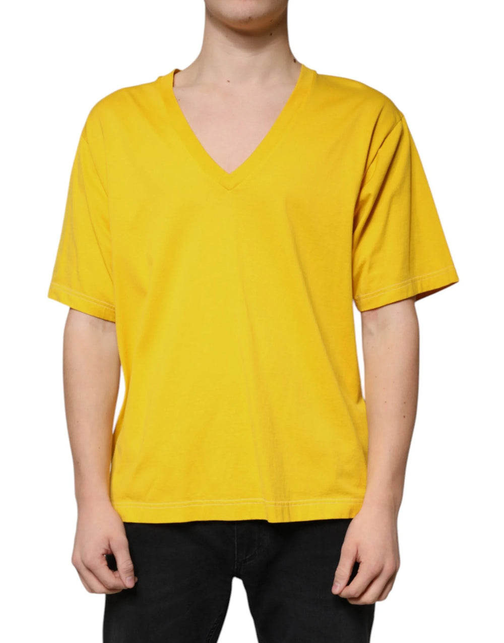 Dolce & Gabbana Yellow Cotton V-neck Short Sleeves T-shirt - IT54 | XL - T-Shirts