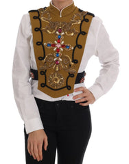 Dolce & Gabbana Yellow Crystal Cross Vest Jacket - IT40|S - Vests