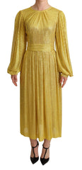Dolce & Gabbana Yellow Crystal Mesh Pleated Maxi Dress - IT38|XS - Dresses