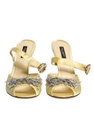 Dolce & Gabbana Yellow Crystal Slides KEIRA Sandals Shoes - EU39/US8.5 - Sandals