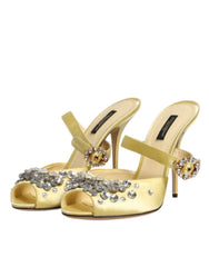 Dolce & Gabbana Yellow Crystal Slides KEIRA Sandals Shoes - EU39/US8.5 - Sandals