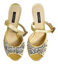 Dolce & Gabbana Yellow Crystal Slides KEIRA Sandals Shoes - EU39/US8.5 - Sandals