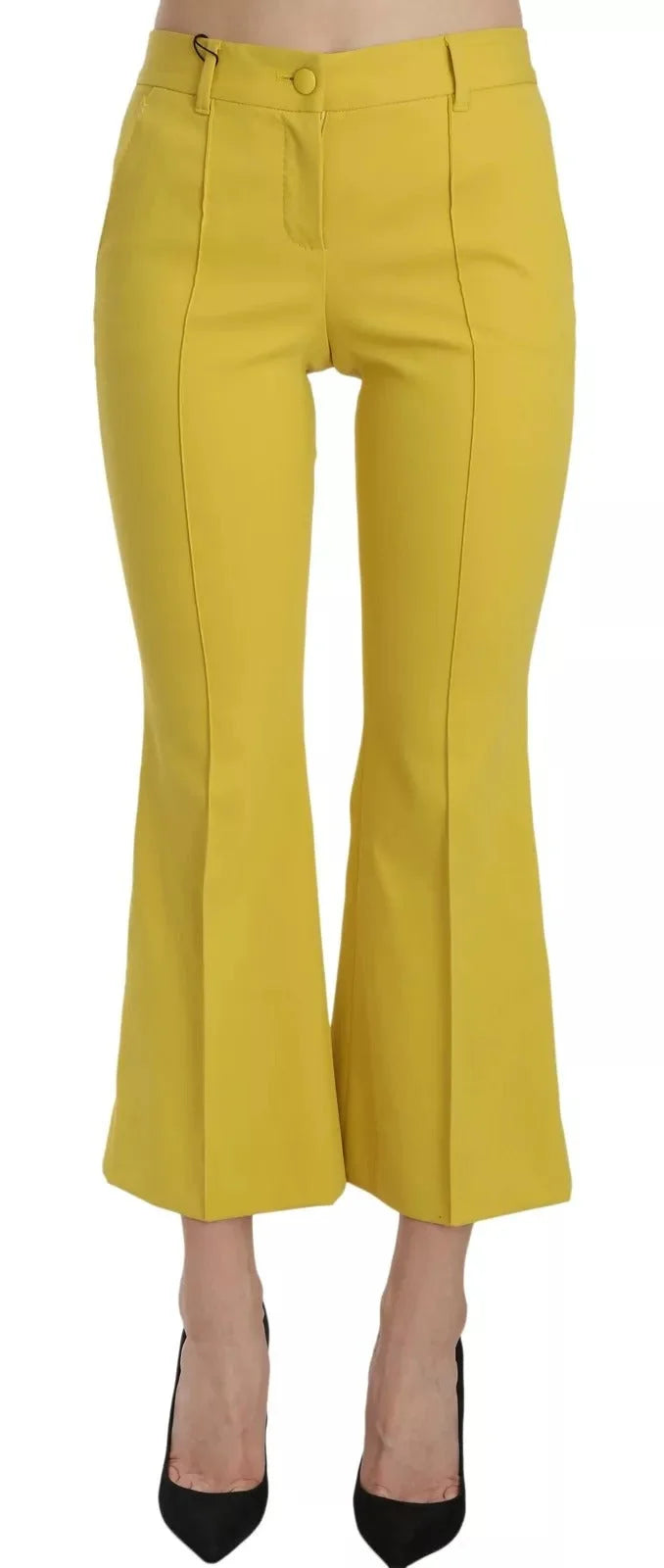 Dolce & Gabbana Yellow Flared Bootcut Capri Cotton Pants - IT36 | XS - Trousers