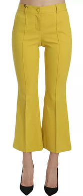 Dolce & Gabbana Yellow Flared Bootcut Capri Cotton Pants - IT36 | XS - Trousers