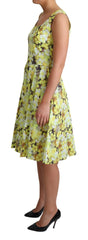 Dolce & Gabbana Yellow Floral Cotton Stretch Gown Dress - IT38|XS - Dresses