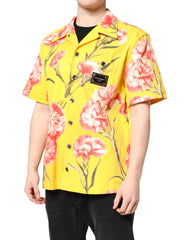 Dolce & Gabbana Yellow Floral Men Button Down Casual Shirt - IT40 | M - Shirts