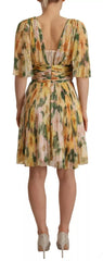 Dolce & Gabbana Yellow Floral Print Pleated Maxi Dress - IT38 | XS - Dresses