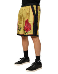 Dolce & Gabbana Yellow Floral Print Silk Men Bermuda Shorts - Bermudas