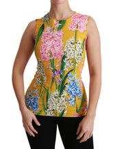 Dolce & Gabbana Yellow Floral Stretch Top Tank Blouse - IT42|M - Tank Tops