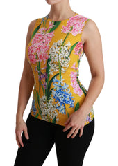 Dolce & Gabbana Yellow Floral Stretch Top Tank Blouse - IT42|M - Tank Tops