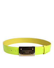 Dolce & Gabbana Yellow Green Classic Metal Logo Buckle Belt - 100 cm / 40 Inches - Belts