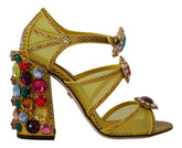 Dolce & Gabbana Yellow Leather Crystal Ayers Sandals Shoes - Sandals