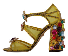 Dolce & Gabbana Yellow Leather Crystal Ayers Sandals Shoes - Sandals