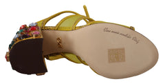 Dolce & Gabbana Yellow Leather Crystal Ayers Sandals Shoes - Sandals