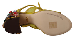 Dolce & Gabbana Yellow Leather Crystal Ayers Sandals Shoes - EU36/US5.5