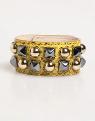 Dolce & Gabbana Yellow Leather Cuff Studded Embellished Bracelet