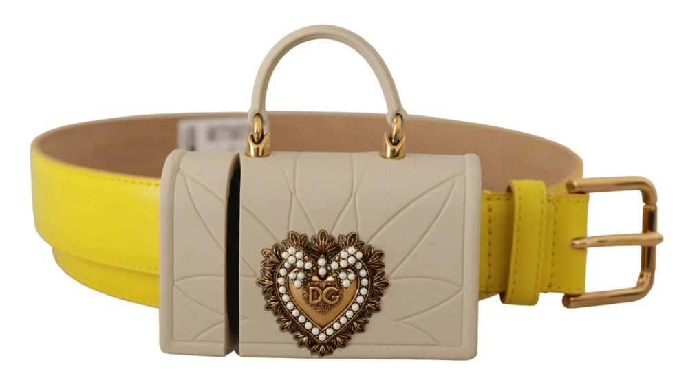 Dolce & Gabbana Yellow Leather Devotion Heart Micro Bag Headphones Belt - 70 cm / 28 Inches - Belts