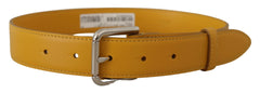 Dolce & Gabbana Yellow Leather Silver Tone Logo Metal Buckle Belt - 60 cm / 24 Inches - Belts
