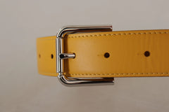 Dolce & Gabbana Yellow Leather Silver Tone Logo Metal Buckle Belt - 60 cm / 24 Inches - Belts