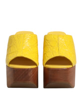 Dolce & Gabbana Yellow Leather Wood Mule Wedge Slides Shoes - Sandals