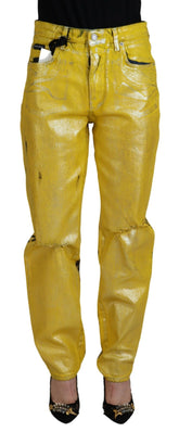 Dolce & Gabbana Yellow Leopard Cotton Straight Denim Jeans - IT40|S - Jeans