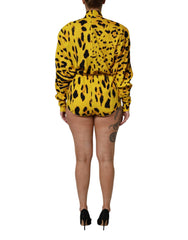 Dolce & Gabbana Yellow Leopard Long Sleeves Jumpsuit Dress - One-Pieces