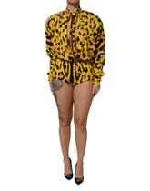 Dolce & Gabbana Yellow Leopard Long Sleeves Jumpsuit Dress - One-Pieces
