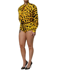 Dolce & Gabbana Yellow Leopard Long Sleeves Jumpsuit Dress - One-Pieces