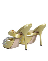 Dolce & Gabbana Yellow Mary Janes Satin Crystal Sandals Shoes - EU35/US4.5 - Sandals