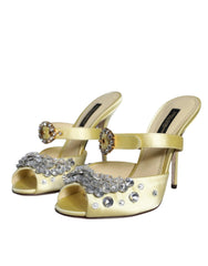 Dolce & Gabbana Yellow Mary Janes Satin Crystal Sandals Shoes - EU35/US4.5 - Sandals