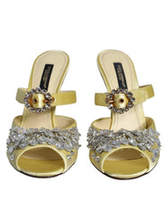 Dolce & Gabbana Yellow Mary Janes Satin Crystal Sandals Shoes - EU35/US4.5