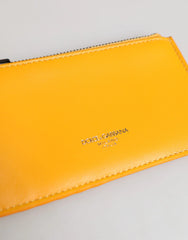 Dolce & Gabbana Yellow Orange Leather Credit Card Key Holder Clip On Wallet - Card Cases