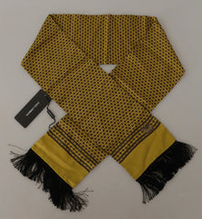 Dolce & Gabbana Yellow Patterned Silk Neck Wrap Fringe Scarf - Scarves & Shawls