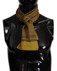 Dolce & Gabbana Yellow Patterned Silk Neck Wrap Fringe Scarf - Scarves & Shawls