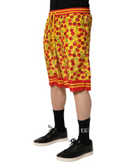 Dolce & Gabbana Yellow Red Cherry Print Silk Bermuda Shorts - IT48 | M