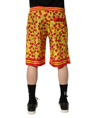 Dolce & Gabbana Yellow Red Cherry Print Silk Bermuda Shorts - IT48 | M