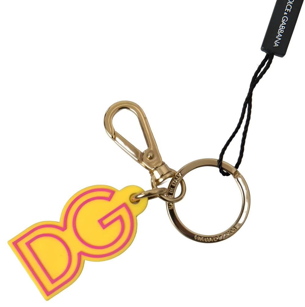 Dolce & Gabbana Yellow Rubber DG Logo Gold Brass Metal Keyring Keychain - Keychains