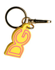 Dolce & Gabbana Yellow Rubber Gold Tone Metal DG Logo Keyring Keychain - Keychains