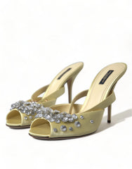 Dolce & Gabbana Yellow Satin Crystal Mary Janes Sandals - Sandals