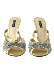 Dolce & Gabbana Yellow Satin Crystal Mary Janes Sandals - Sandals